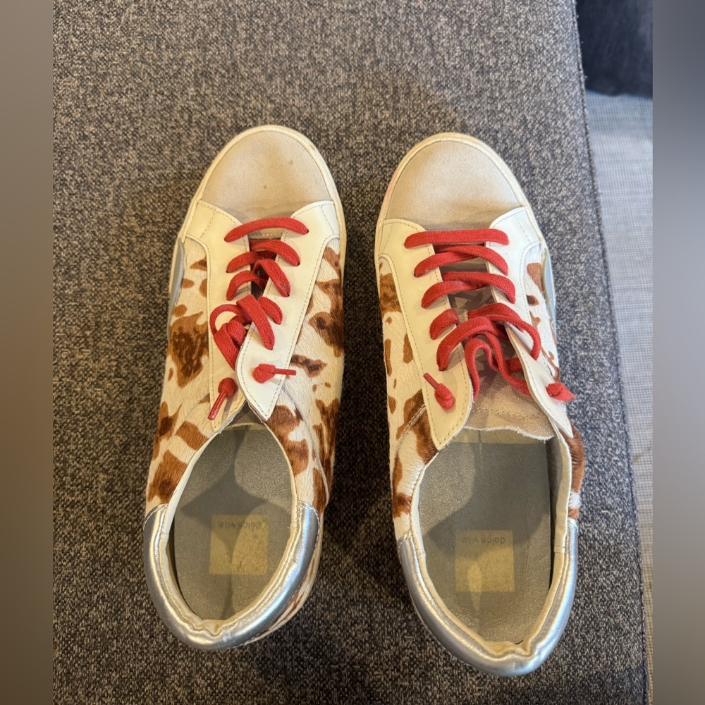 Cowhide Print Sneakers with Red Laces